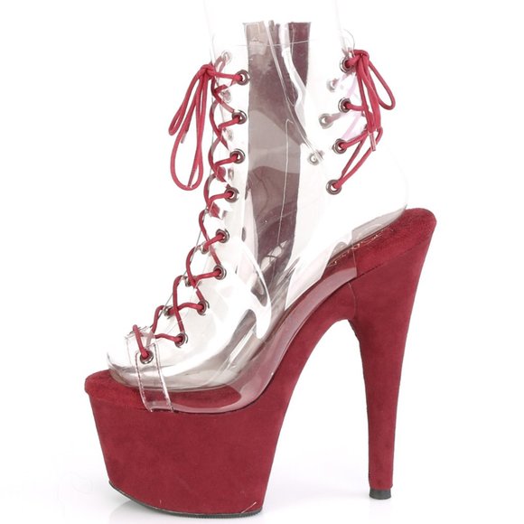 Platform Clear Suede Lace Up High Heel Ankle Boots - Picture 3 of 5